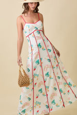 Magnolia Summer Print Contrast Piping Maxi Dress