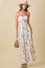 Magnolia Summer Print Contrast Piping Maxi Dress