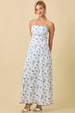 Julie Summer Motif Scallop Hem Tie Back Maxi Dress  - Blue