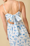 Julie Summer Motif Scallop Hem Tie Back Maxi Dress  - Blue