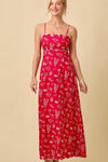 Julie Summer Motif Scallop Hem Tie Back Maxi Dress  - Red