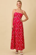 Julie Summer Motif Scallop Hem Tie Back Maxi Dress  - Red