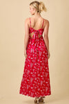 Julie Summer Motif Scallop Hem Tie Back Maxi Dress  - Red