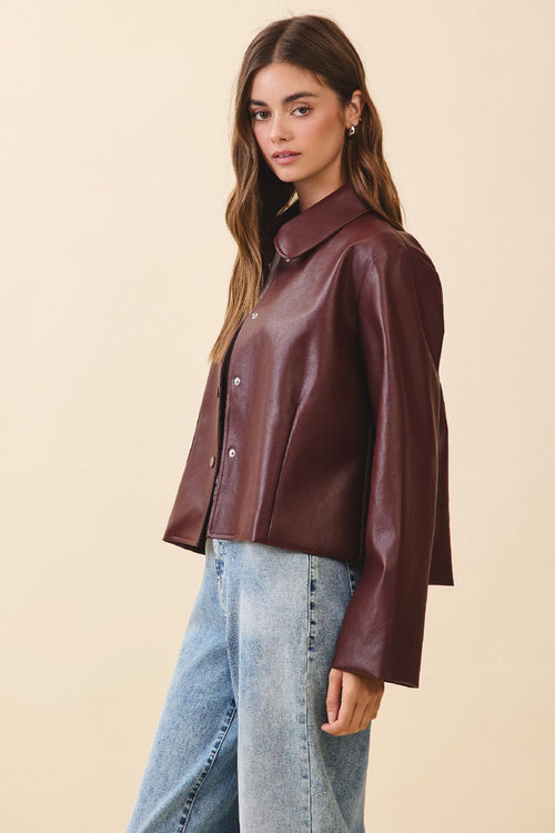 Wendy Faux Leather Gathered Back Jacket
