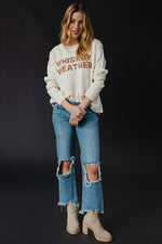 "Whiskey Weather" Long Sleeve Knit Sweater Top - Ivory