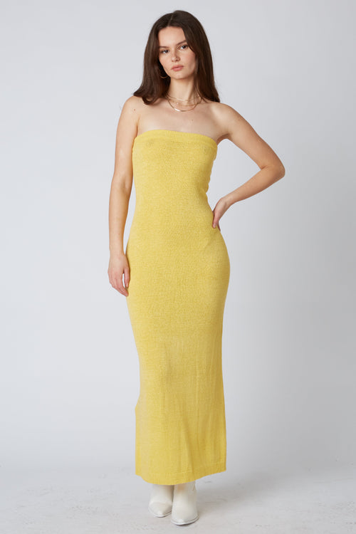 Brittney Strapless Knit Maxi Dress - Yellow