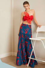 Koria Tropical Maxi Skirt - Navy/Red