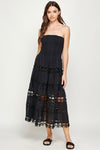 Liane Strapless Eyelet Tiered Maxi Dress - Black