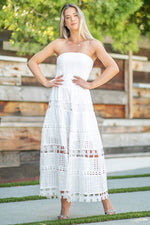Liane Strapless Eyelet Tiered Maxi Dress - White