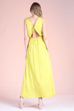 Thea Satin Cowl Neck Maxi Dress - Chartreuse