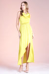 Thea Satin Cowl Neck Maxi Dress - Chartreuse