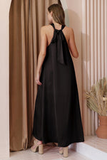 Myrna Satin Halter Cut Out Maxi Dress - Black