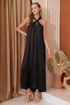 Myrna Satin Halter Cut Out Maxi Dress - Black