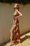 Bridgette Halter Side Slit Maxi Dress - Plum/Gold