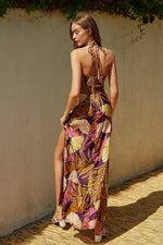 Bridgette Halter Side Slit Maxi Dress - Plum/Gold