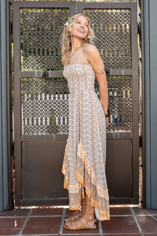 Adara Strapless Ruffle Detail Maxi Dress