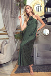 Reyle Rose Detail Satin Slip Halter Maxi Dress - Green