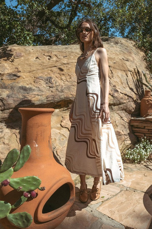 Ivy Printed Backless Maxi Dress - Natural/Brown