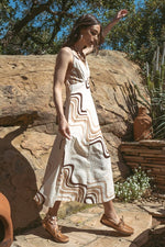 Ivy Printed Backless Maxi Dress - Natural/Brown