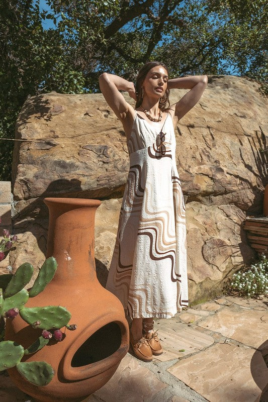 Ivy Printed Backless Maxi Dress - Natural/Brown