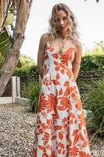 Ivy Printed Backless Maxi Dress - Sky Red