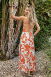 Ivy Printed Backless Maxi Dress - Sky Red