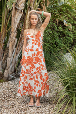 Ivy Printed Backless Maxi Dress - Sky Red