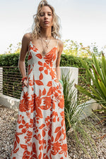 Ivy Printed Backless Maxi Dress - Sky Red