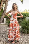 Ivy Printed Backless Maxi Dress - Sky Red