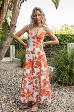 Ivy Printed Backless Maxi Dress - Sky Red