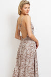 Ivy Printed Backless Maxi Dress - Taupe Floral