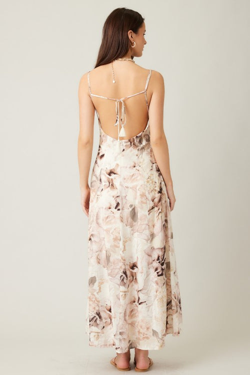 Ivy Printed Backless Maxi Dress - Cream Floral