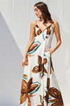 Ivy Printed Backless Maxi Dress - White/Brown/Teal