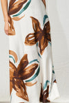 Ivy Printed Backless Maxi Dress - White/Brown/Teal