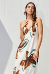 Ivy Printed Backless Maxi Dress - White/Brown/Teal
