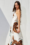 Ivy Printed Backless Maxi Dress - White/Brown/Teal