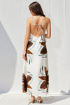 Ivy Printed Backless Maxi Dress - White/Brown/Teal