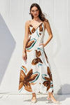 Ivy Printed Backless Maxi Dress - White/Brown/Teal