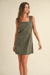 Myra Square Faux Leather Mini Dress - Olive