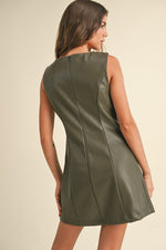 Myra Square Faux Leather Mini Dress - Olive