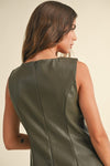 Myra Square Faux Leather Mini Dress - Olive