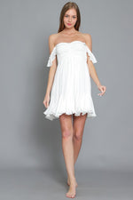 Loraine Smocked Flutter Sleeve Mini Dress - White