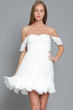 Loraine Smocked Flutter Sleeve Mini Dress - White
