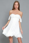 Loraine Smocked Flutter Sleeve Mini Dress - White