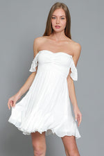 Loraine Smocked Flutter Sleeve Mini Dress - White
