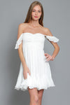 Loraine Smocked Flutter Sleeve Mini Dress - White