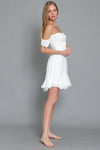 Loraine Smocked Flutter Sleeve Mini Dress - White