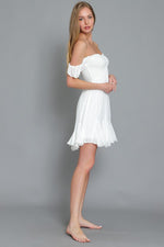 Loraine Smocked Flutter Sleeve Mini Dress - White
