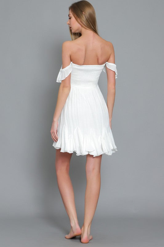 Loraine Smocked Flutter Sleeve Mini Dress - White