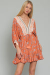 Tina Dolman Front Tie Mini Dress - Rust/Multi - BEST SELLER!!!
